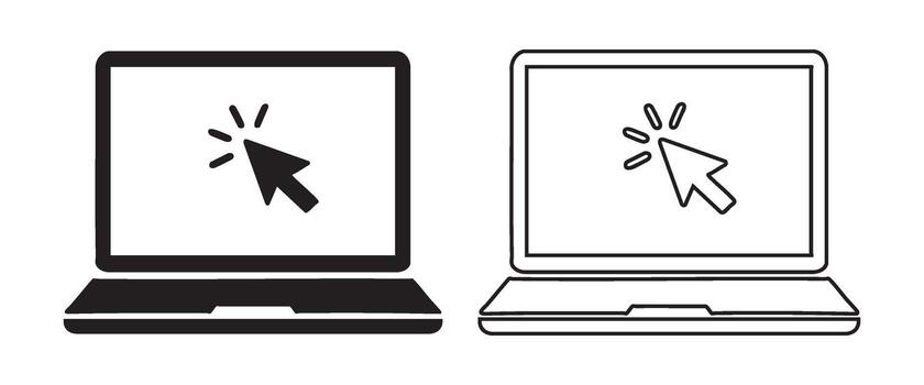 ordenador portátil computadora silueta con puntero icono diseño imágenes vector