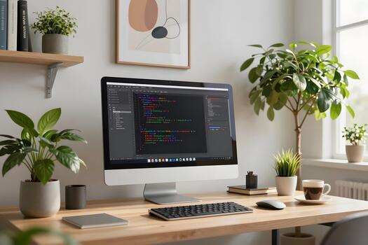 un computadora pantalla con código en eso sentado en un escritorio foto