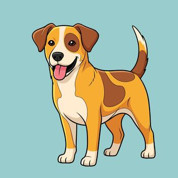 A happy, smiling cartoon dog with a wagging tail and floppy ears stands on a solid background, perfect for pet-related designs and illustrations vector