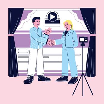 Two professionals shaking hands in a studio vector