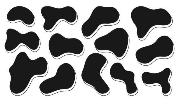 Set of black blob shapes with white outline on white background vector