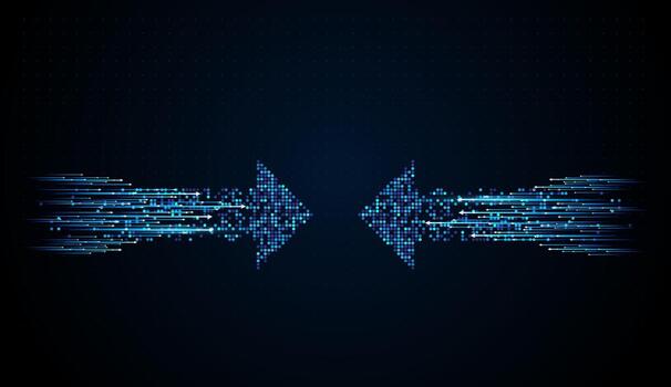 Two Arrows Transfer pointing on the Center to presents. Abstract technology hi tech background concept speed movement motion blur moving fast vector