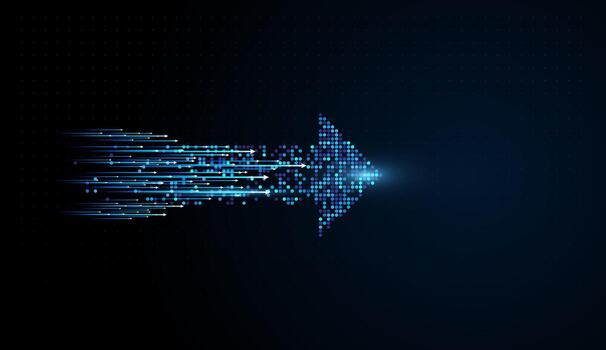 el resumen digital flechas moverse adelante, un pixelado flecha emerge desde cascada datos, evocando analítica potenciando mas inteligente inversión decisiones vector