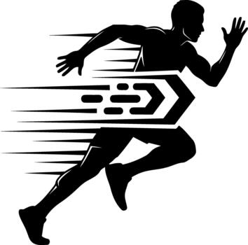 Silhouette of runner in motion with dynamic speed lines vector