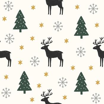 Seamless pattern with hand drawn textured retro christmas objects on white background vector