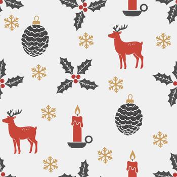 Seamless pattern with hand drawn textured christmas objects on white background vector