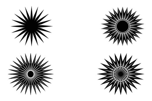 un colección de resumen Starburst y rayos de sol formas representando geométrico radiante patrones vector