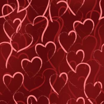 Modern seamless abstract pattern with flowing heart lines on a red background, suitable for contemporary romantic designs. vector