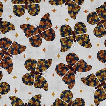 Seamless abstract butterfly pattern with decorative shapes and flowing textures, suitable for artistic, modern, and creative textile or background designs. vector