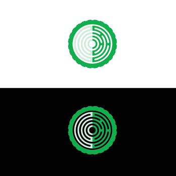 Abstract Circular Maze Logo Design with Green Gradient and Contrasting Backgrounds for Visual Appeal vector