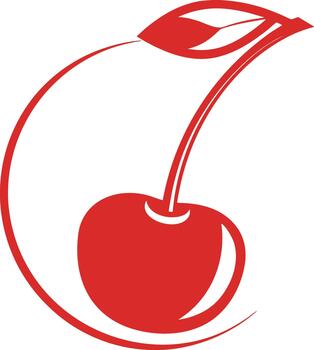 Stylized Red Cherry with Leaf Stem fruit vector