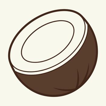 Stylized Half Coconut with Brown Shell Interior Light tropical fruit vector