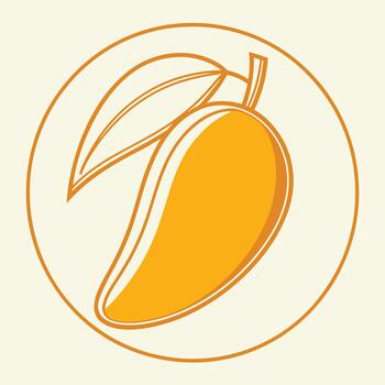 Stylized Orange Mango with Leaves Icon Inside Circle Cream vector