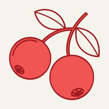 Red Stylized Cherries with Leaves Light fruit icon vector