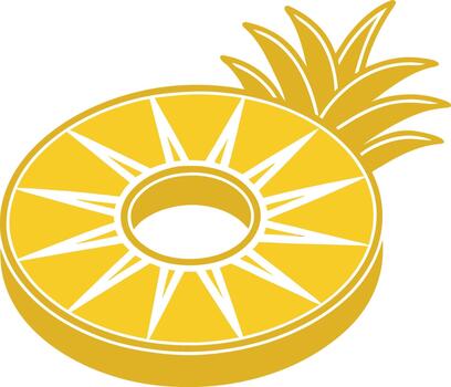 Yellow pineapple slice icon with crown fruit tropical vector