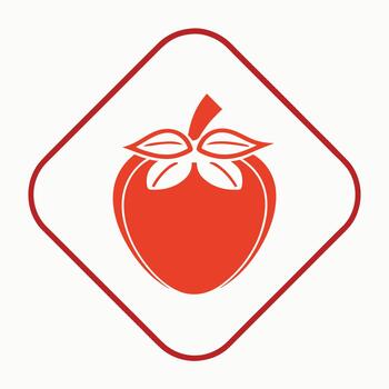 Red tomato icon with leaves inside diamond shape fruit vegetable vector