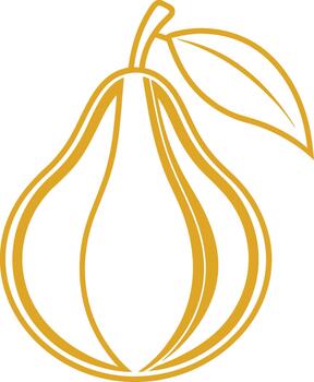 Stylized Yellow Pear Fruit with Leaf outline icon vector