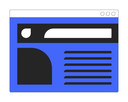 Blue web interface with bold black elements 2D cartoon object. Content blocks and white search bar. Website UI. Modern UX layout isolated element flat clip art on white. Spot illustration vector