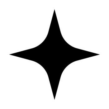 black four point sparkle star icon with smooth curved edges on white background. Minimal geometric shine symbol illustration for logo, ui highlight, badge, sticker and graphic design element. vector