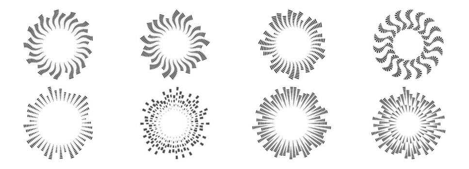 Circular sound wave made of dotted lines. Audio equalizer ring, radial frequency pattern for music, radio and voice visualization. Round sound icon set. design. vector