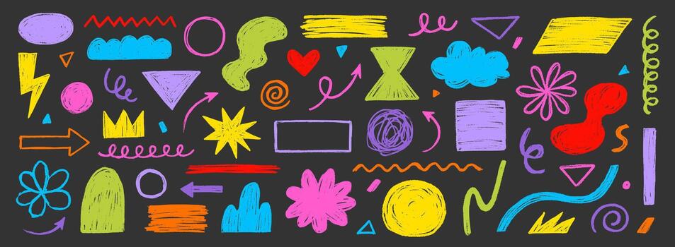 lápiz de color garabatear color Escribiendo línea textura cepillo forma. cepillo lápiz de color lápiz pintar carrera textura garabatear forma. mano dibujado marco antecedentes conjunto de resumen diseño gráfico cifra. vector