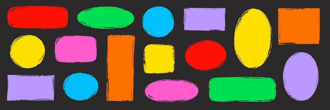 Brush paint frame rough round, stamp shapes. Brush stroke frame rough grunge square, oval paint shape element. Hand drawn texture grunge rectangle, circle round text border. vector