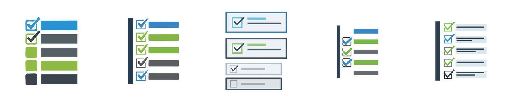 tarea administración Lista de Verificación y a hacer lista plano icono conjunto vector