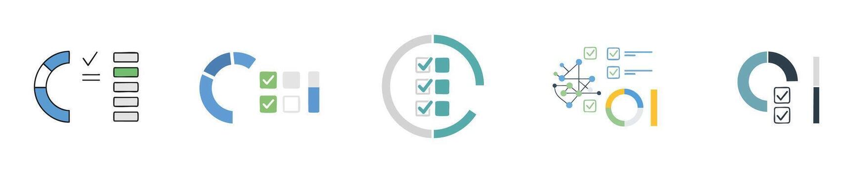 digital red conexión y actuación terminación plano icono conjunto vector