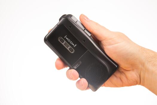 The a Audio recorder with microcassette. device for working with voice and journalism. analog audio recording. photo