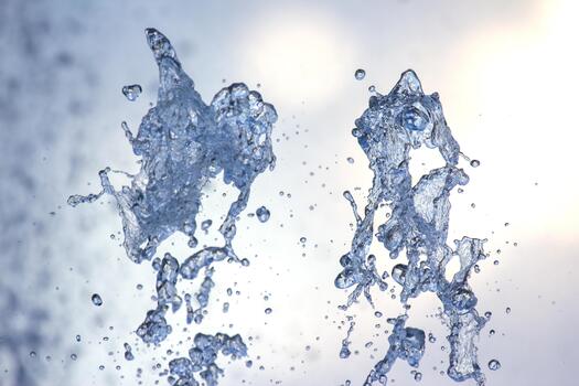 Dynamic water splashes create artistic patterns in clear liquid against a soft background photo