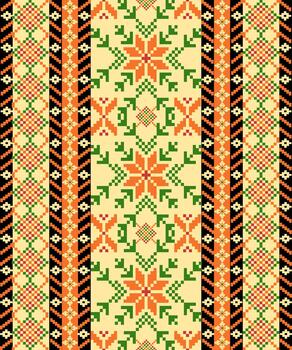 un terracota flor píxel Arte modelo con un hecho a mano mirar. repitiendo geométrico motivos en píxel estilo, Perfecto para étnico textil huellas dactilares vector