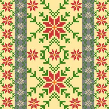 un Navidad flora píxel Arte modelo con un hecho a mano mirar. repitiendo geométrico motivos en píxel estilo, Perfecto para étnico textil huellas dactilares vector