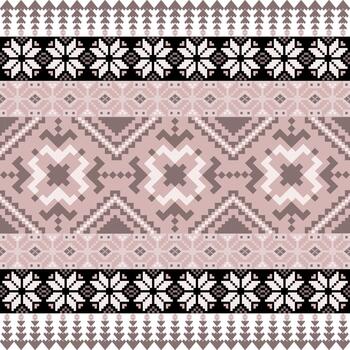 A Seamless Floral pixel art pattern with a handcrafted look. Repeating geometric motifs in pixel style, perfect for ethnic textile prints vector