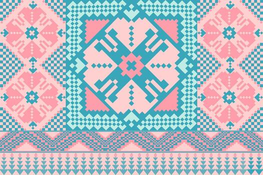 pastel tradicional inspirado en telas píxel Arte modelo con un hecho a mano mirar. repitiendo geométrico motivos en píxel estilo, Perfecto para étnico textil huellas dactilares, digital tela diseño, y de inspiración folklórica vector