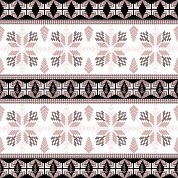 A Repeat Floral pixel art pattern with a handcrafted look. Repeating geometric motifs in pixel style, perfect for ethnic textile prints vector