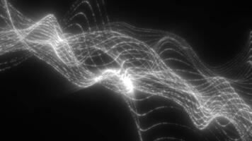 Soft monochrome particle waves forming smooth luminous digital surfaces in a dark abstract space video