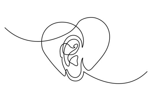 humano oído con resumen curva continuo uno línea diseño vector