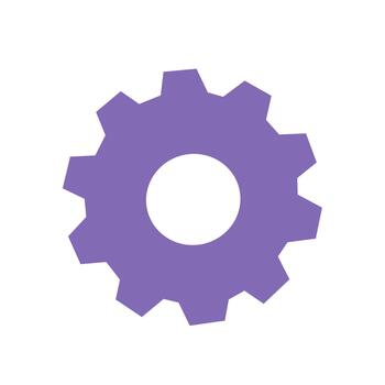 púrpura engranaje icono representando ajustes, sistema configuración, proceso, mecánica, y técnico conceptos. ideal para ui diseño, tecnología temas, flujo de trabajo, y Ingenieria visuales vector