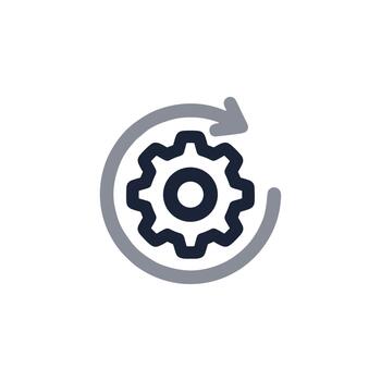 Simple Outline Style Gear with Arrow Rotation Process Shape Icon vector