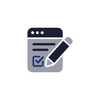 plano estilo web página marca de verificación con lápiz editar formar icono vector