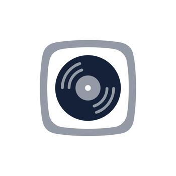 Flat Simple Vinyl Record Player with Rounded Square Border Icon vector