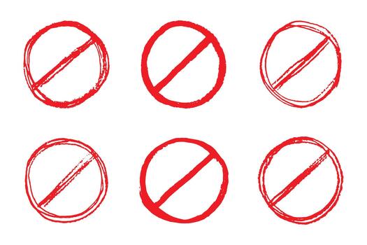 stop warning Set of hand drawn prohibition sign No entry symbol Red circle with cross line clipart in doodle style Ban Restriction Forbidden stop Single element for print, web, design vector
