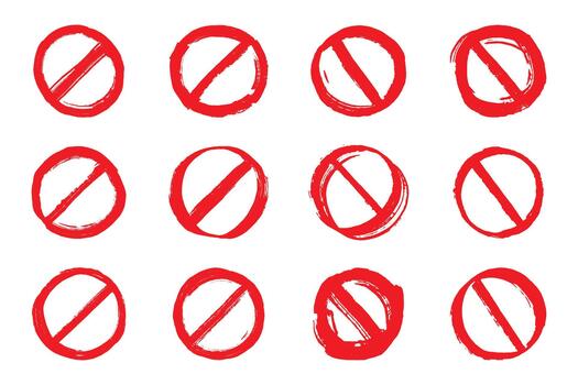 stop ban Set of hand drawn prohibition sign No entry symbol Red circle with cross line clipart in doodle style Ban Restriction Forbidden stop Single element for print, web, design vector