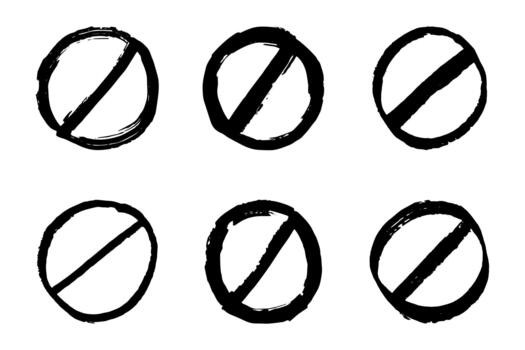 stop entry Set of hand drawn prohibition sign No entry symbol Black circle with cross line clipart in doodle style Ban Restriction Forbidden stop Single element for print, web, design vector