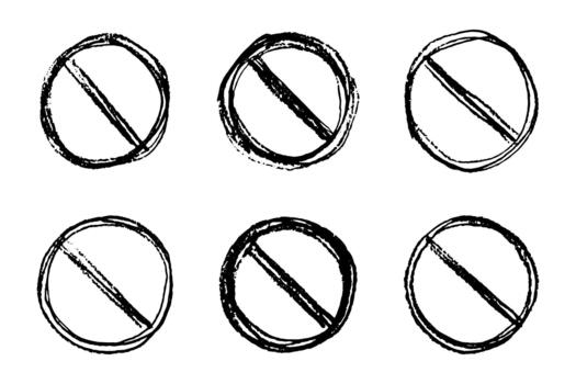 stop forbidden Set of hand drawn prohibition sign No entry symbol Black circle with cross line clipart in doodle style Ban Restriction Forbidden stop Single element for print, web, design vector