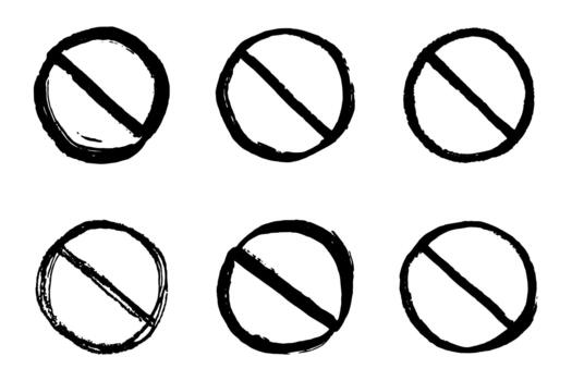 Set of hand drawn prohibition sign No entry symbol Black circle with cross line clipart in doodle style Ban Restriction Forbidden stop Single element for print, web, design stop restriction vector