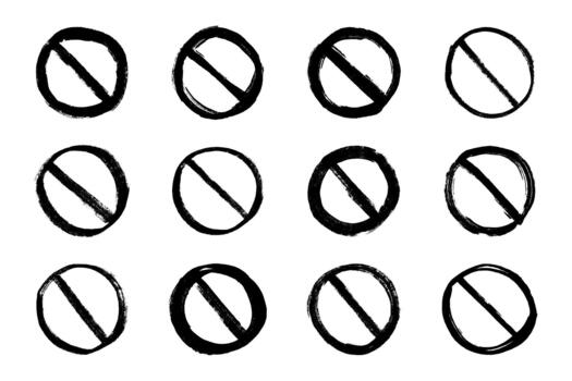stop restriction Set of hand drawn prohibition sign No entry symbol Black circle with cross line clipart in doodle style Ban Restriction Forbidden stop Single element for print, web, design vector