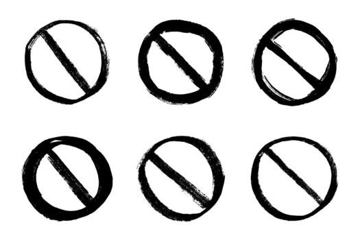 Set of hand drawn prohibition sign No entry symbol Black circle with cross line clipart in doodle style Ban Restriction Forbidden stop Single element for print, web, design stop prohibition vector