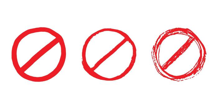 ban scribble Set of hand drawn prohibition sign No entry symbol Red circle with cross line clipart in doodle style Ban Restriction Forbidden stop Single element for print, web, design vector