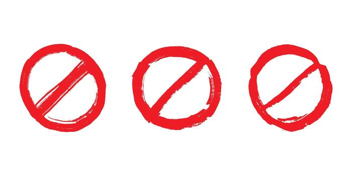 ban brush Set of hand drawn prohibition sign No entry symbol Red circle with cross line clipart in doodle style Ban Restriction Forbidden stop Single element for print, web, design vector